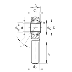 桿端軸承 GAKL16-PB, 根據(jù) DIN ISO 12 240-4 標(biāo)準(zhǔn)，帶左旋外螺紋，需維護(hù)