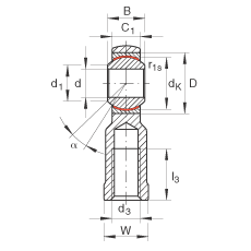 桿端軸承 GIKR5-PW, 根據(jù) DIN ISO 12 240-4 標(biāo)準(zhǔn)，帶右旋內(nèi)螺紋，需維護(hù)