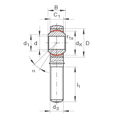 桿端軸承 GAKR18-PW, 根據 DIN ISO 12 240-4 標準，帶右旋外螺紋，需維護