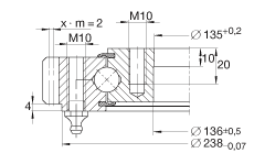 四點接觸球軸承 VA140188-V, 有外齒，兩側唇密封