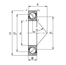 角接觸球軸承 7334-B-MP, 根據 DIN 628-1 標準的主要尺寸，接觸角 α = 40°