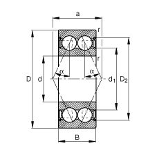 角接觸球軸承 3806-B-2Z-TVH, 雙列，雙側(cè)間隙密封，接觸角 α = 25°