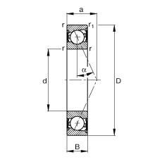 主軸軸承 B7014-E-2RSD-T-P4S, 調節，成對安裝，接觸角 α = 25°，兩側唇密封，非接觸，限制公差
